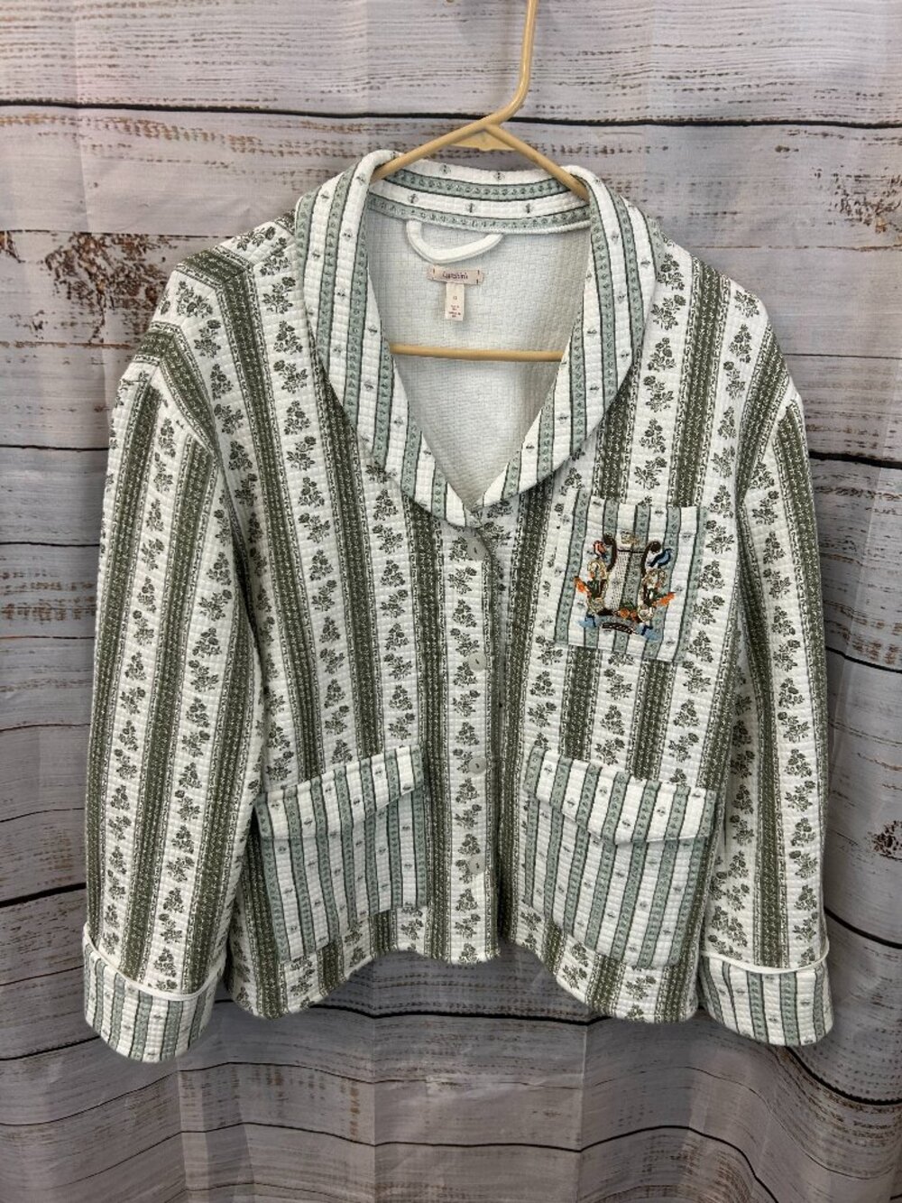 LyreBird Anthropologie Quilted Pajama Top/Bed Jacket XS with pockets-Runs Big